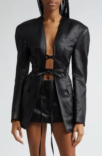 Alexander Wang Linen Blend Open Blazer In Black