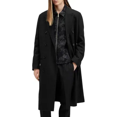 Allsaints Arcade Double Breasted Wool Blend Topcoat In Black