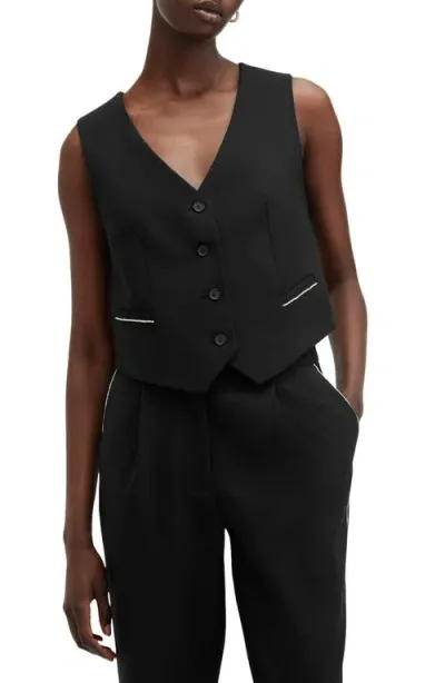 Allsaints Atlas Krys Rhinestone Embellished Waistcoat In Black