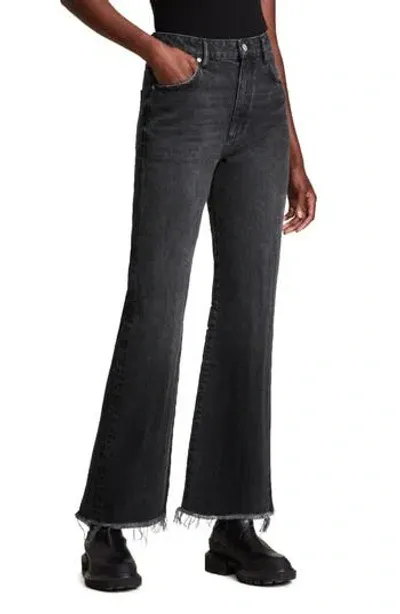 Allsaints Becca Raw Hem Flare Leg Jeans In Washed Black