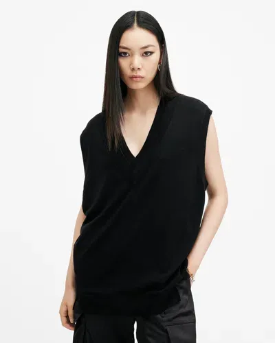 Allsaints Bern Merino Wool V-neck Tank Top In Black