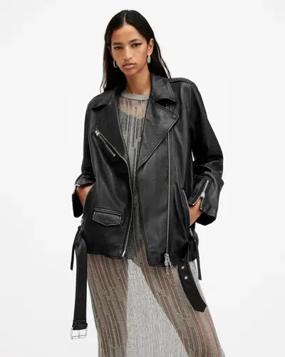 Allsaints Billie Relaxed Fit Leather Biker Jacket In Black