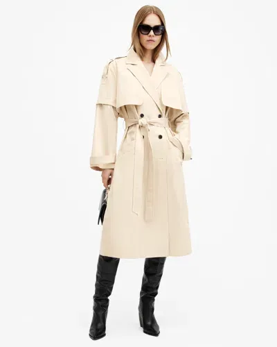 Allsaints Clyde Trench Coat With Removable Sleeves In Ecru White