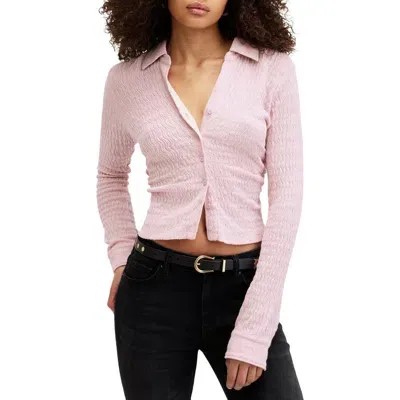 Allsaints Connie Textured Weave Button-up Shirt In Shell Pink