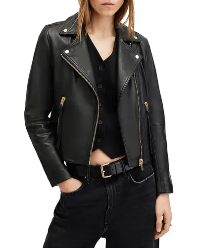 Allsaints Dalby Leather Biker Jacket In Black/gold