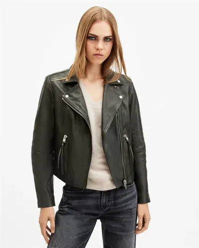 Allsaints Dalby Slim Fit Leather Biker Jacket In Rosin Green