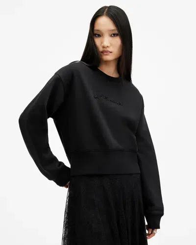 Allsaints Fern Embellished Logo Sweatshirt In Black