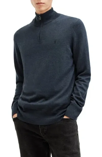 Allsaints Kilburn Funnel Neck Wool Blend Quarter Zip Sweater In Smith Blue