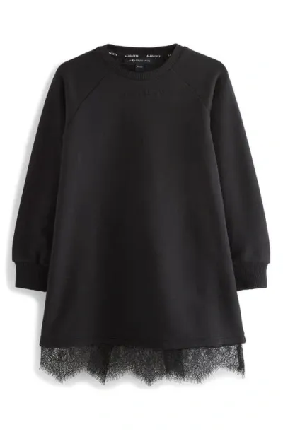 Allsaints Kids'  Lace Trim Sweatshirt Dress In Black