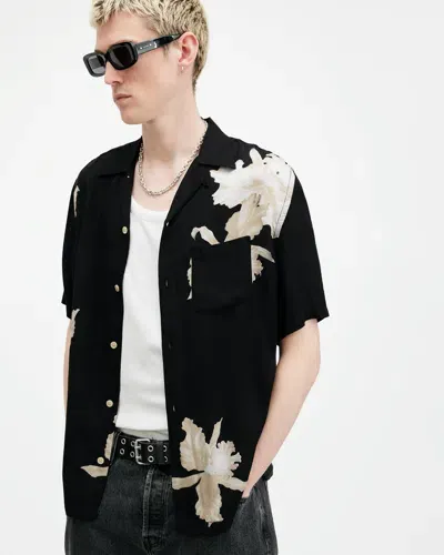 Allsaints Lachaise Floral Print Relaxed Fit Shit In Jet Black