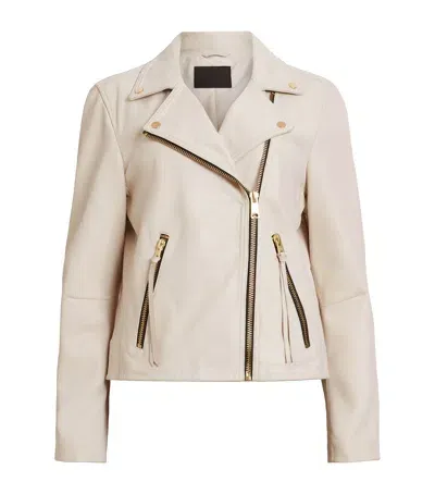 Allsaints Leather Dalby Biker Jacket In White