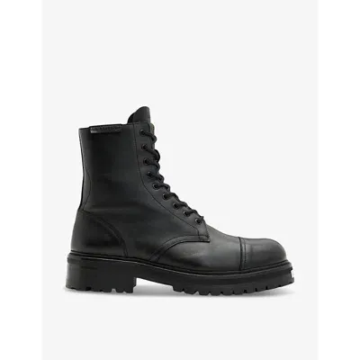 Allsaints Mens Black Hank Lace-up Leather Biker Boots