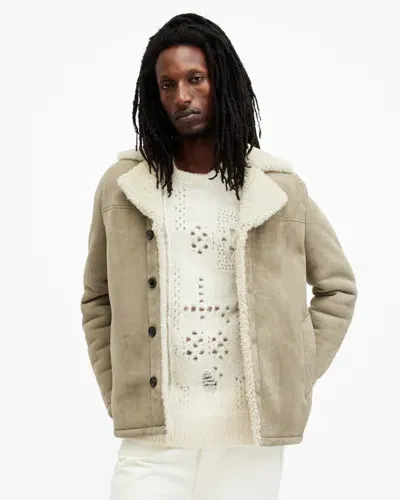 Allsaints Paulson Relaxed Fit Shearling Coat In Taylor Taupe