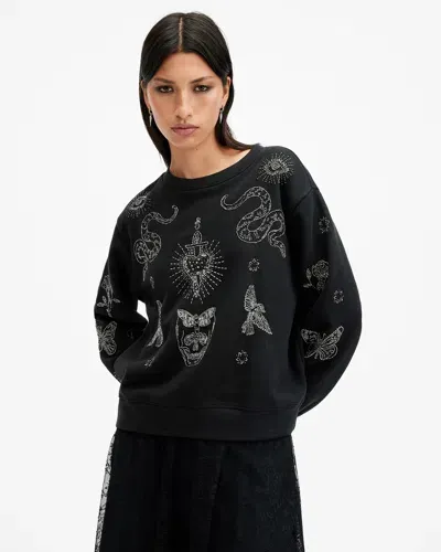 Allsaints Pippa Embellished Relaxed Fit Sweatshirt In Black