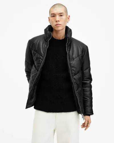 Allsaints Raya Oversized Leather Puffer Jacket In Black