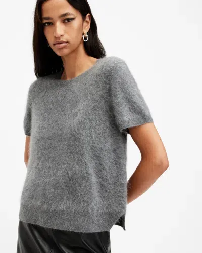 Allsaints Rebel Brushed Cashmere Knitted T-shirt In Grey Marl