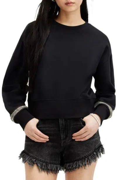 Allsaints Robin Beaded Cuff Sweatshirt In Black