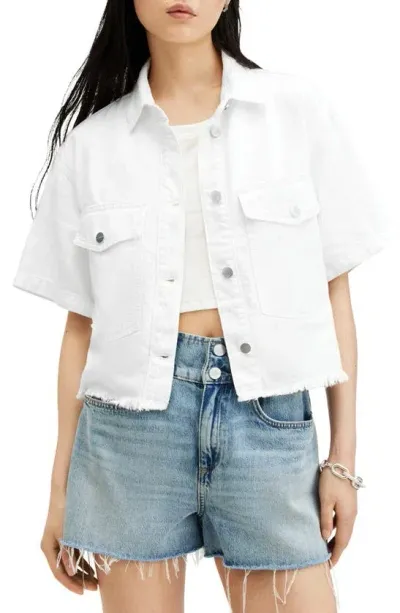 Allsaints Tove Short Sleeve Oversize Denim Button-up Shirt In Off White