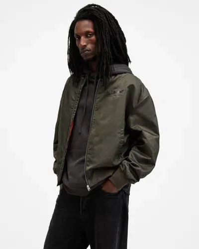 Allsaints Underground Relaxed Fit Bomber Jacket In Dull Khaki Green