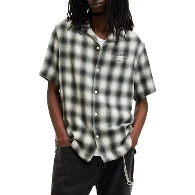 Allsaints Underground Shadow Check Camp Shirt In Off White