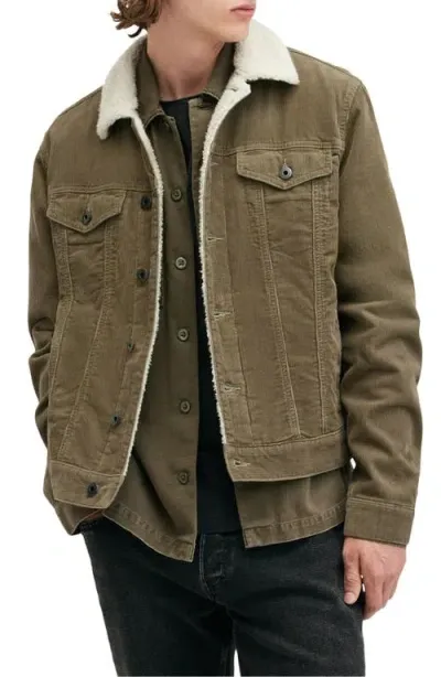 Allsaints Westy Fleece Lined Corduroy Trucker Jacket In Taylor Green