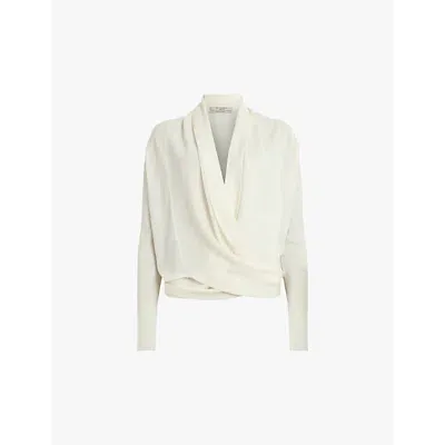 Allsaints Womens Chalk White Wasson Pirate-wear Merino-wool Cardigan