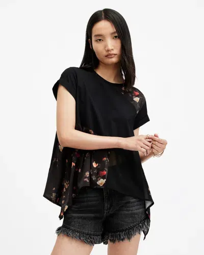 Allsaints Zala Kora Handkerchief Hem T-shirt In Black