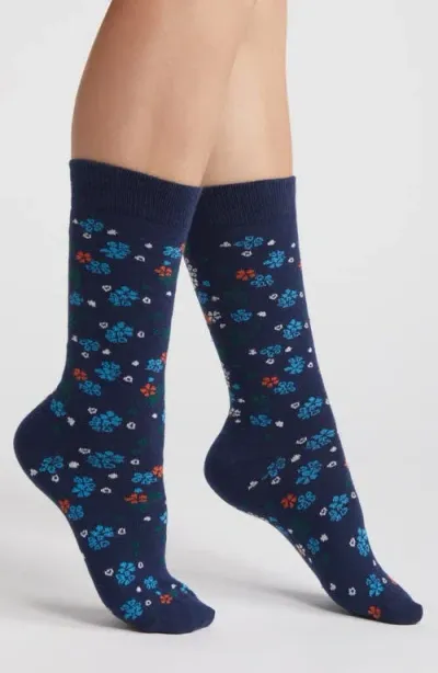 American Trench Floral Crew Socks In Navy