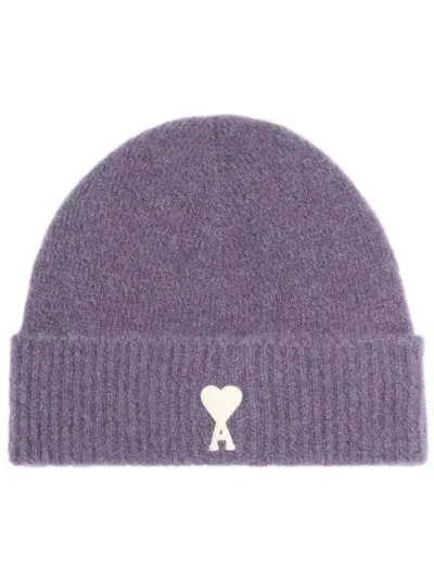 Ami Alexandre Mattiussi Ami De Coeur Embroidered Beanie In Lilac