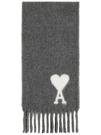 Ami Alexandre Mattiussi Ami De Coeur Scarf In Grey