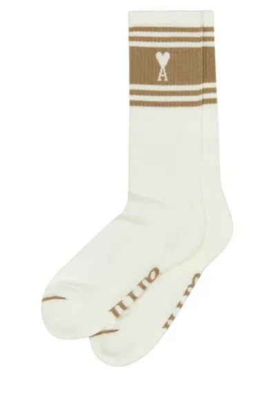 Ami Alexandre Mattiussi New Adc Striped Socks-3942 Nd Ami Female In Beige