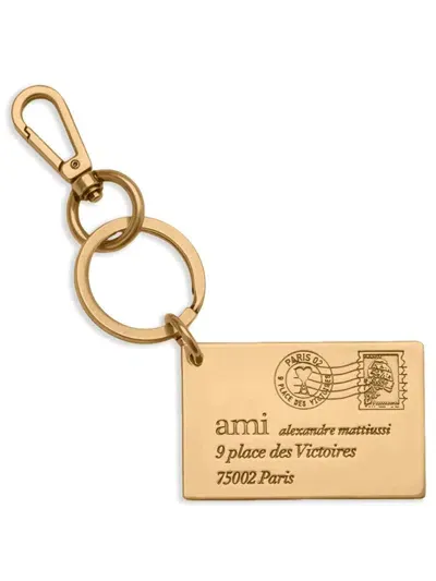 Ami Alexandre Mattiussi Ami Paris Enveloppe Logo-debossed Keyring In Vibrated Brass