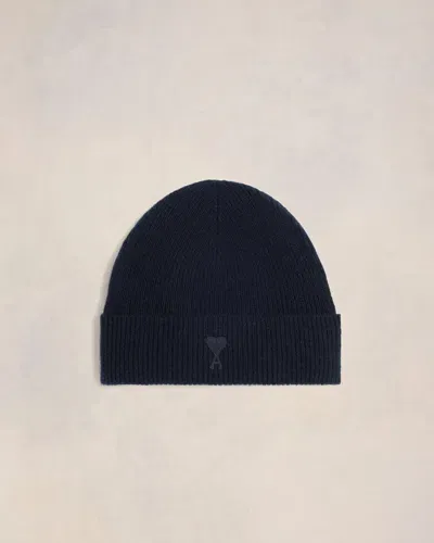 Ami Alexandre Mattiussi Ami De Coeur Cashmere-wool Blend Beanie In Navy Blue