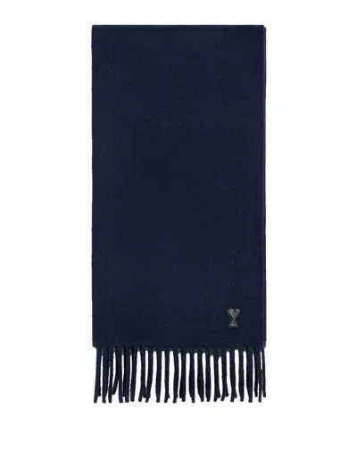 Ami Alexandre Mattiussi De Coeur Wool Scarf In Azul Oscuro