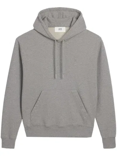 Ami Alexandre Mattiussi Logo-embroidered Organic-cotton Hoodie In Grey