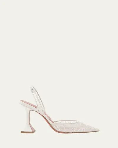 Amina Muaddi 100mm Holli Lace Sling Pumps In Ivory