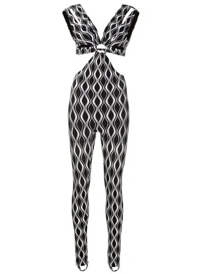 Amir Slama Cut-out Wave-print Jumpsuit In Black