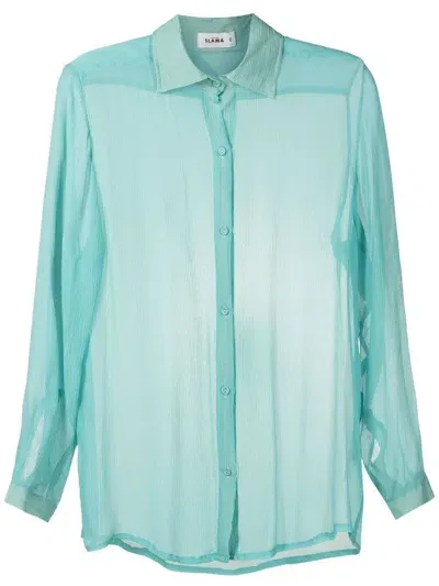 Amir Slama Sheer Crinkled Silk Shirt In Blue