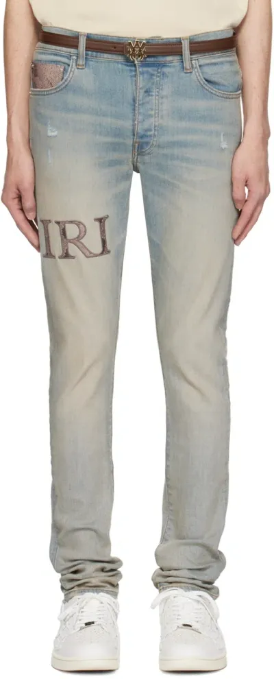 Amiri Blue '' Snake Logo Skinny Jeans In Antique Indigo