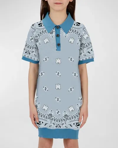 Amiri Kids' Girl's Bandana Polo Dress In Cerulean