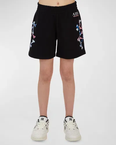 Amiri Kid's Logo-print Bones Sweat Shorts In Black