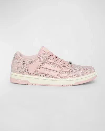 Amiri Skel Crystal Leather Low-top Sneakers In Pink