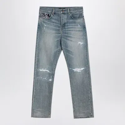 Amiri Straight Jeans With Rips Antique Indigo In Blue