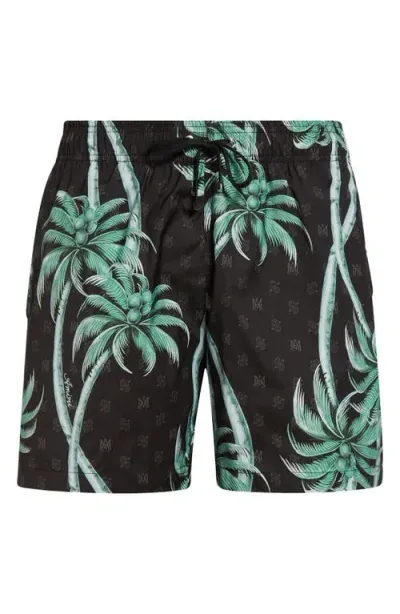 Amiri Men's Palm Swim Trunks In Black