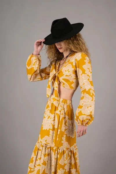 Amotea Susie In Flowered Ochre Cotton