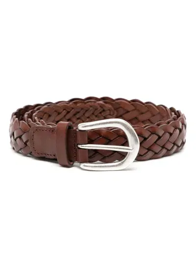 Anderson's Slim Woven Leather Belt In Brown