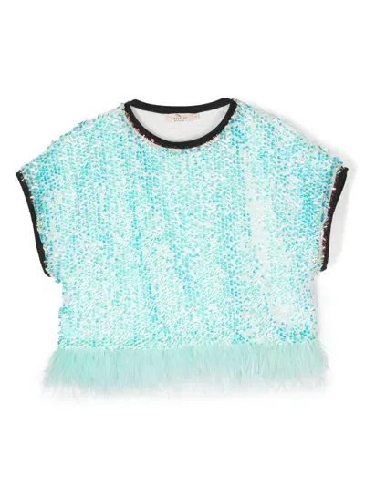 Andorine Kids' Embellished Sequin Crew-neck T-shirt In Blue