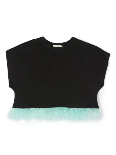 Andorine Kids' Feather-detail Organic Cotton T-shirt In Black