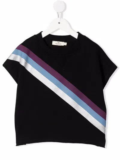 Andorine Kids' Striped Organic Cotton T-shirt In Black