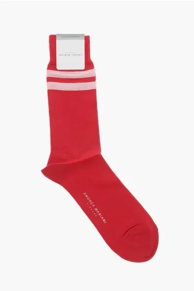 Andrea Mariani Solid Color Cotton Blend Socks With Contrasting Detail In Red